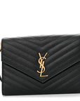 Grain De Poudre Matelasse Chevron Monogram Envelope Clutch Black
