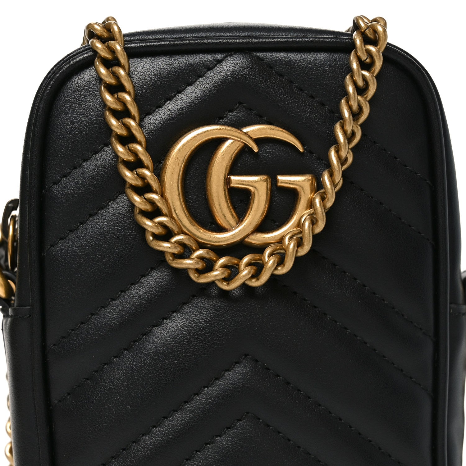 Calfskin Matelasse Mini GG Marmont Crossbody Bag Black