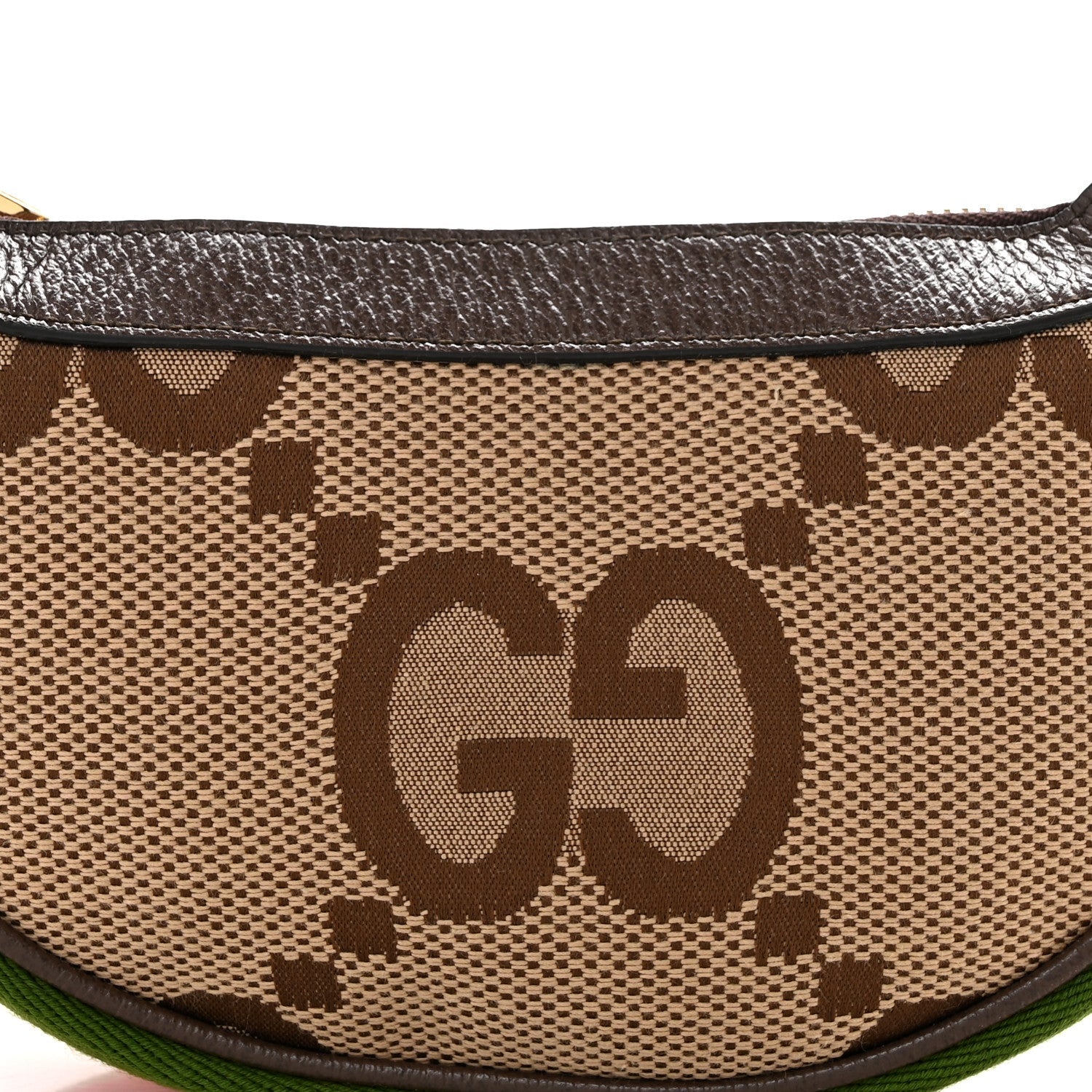 Monogram Jumbo GG Textured Dollar Calfskin Web Mini Ophidia Half Moon Hobo Camel Ebony New Acero