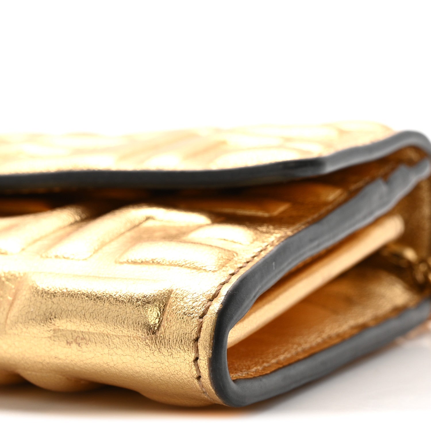 Vitello Catalan Mirror FF 1974 Embossed Continental Wallet on Chain Gold