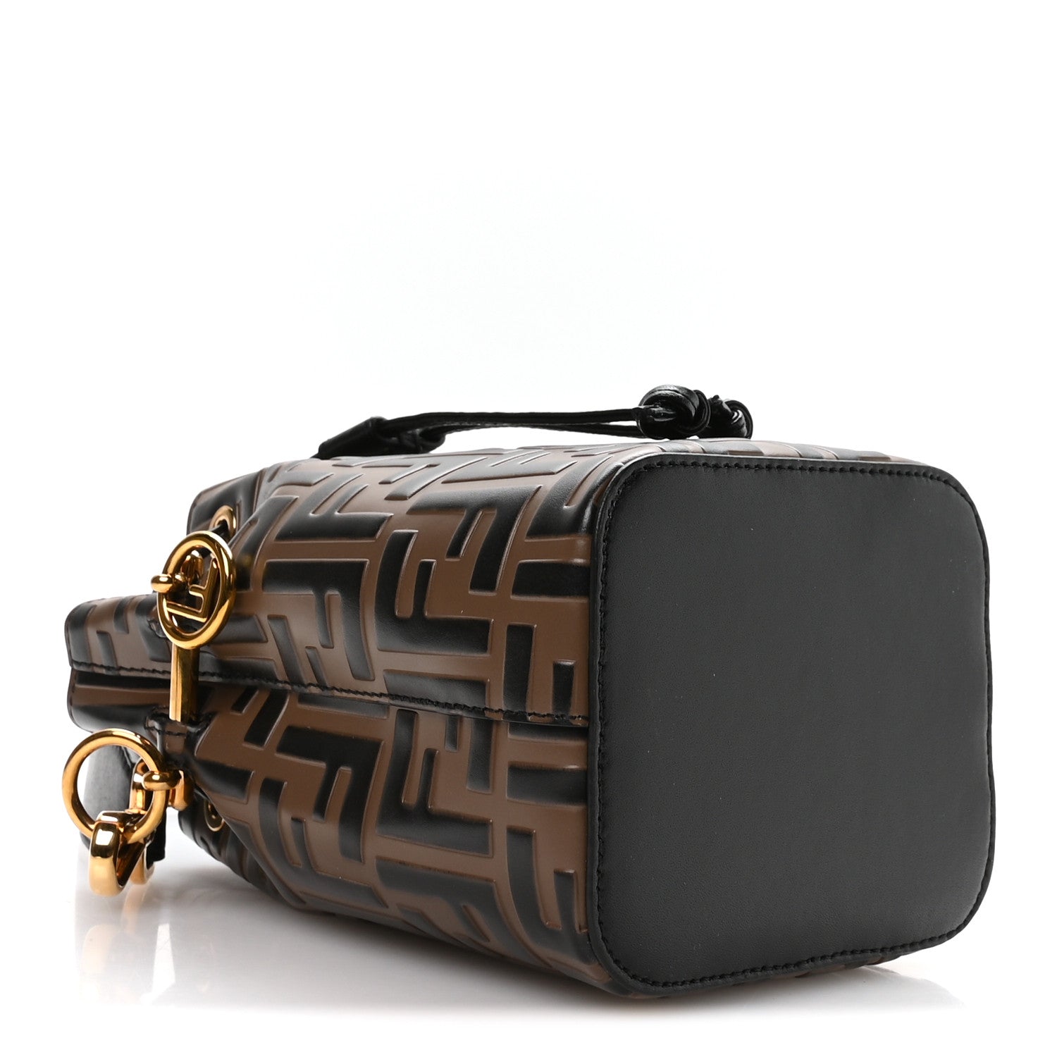 Vitello Liberty F is FNDI Bi-Color FF 1974 Embossed Mini Mon Tresor Bucket Bag Maya Black