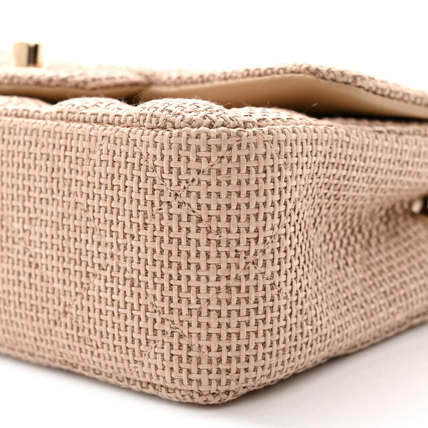 Braided Raffia Quilted Mini Rectangular Flap Dark Beige