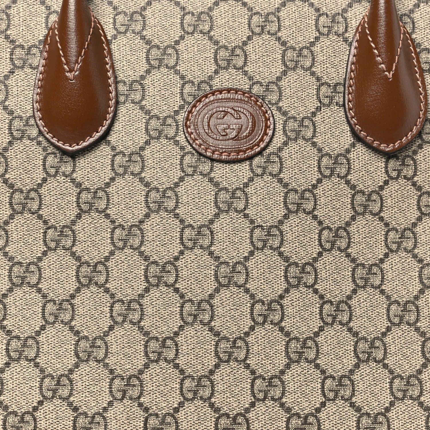 GG Supreme Monogram Azalea Calfskin Small Retro Interlocking G Tote Bag Beige Ebony Brown Sugar