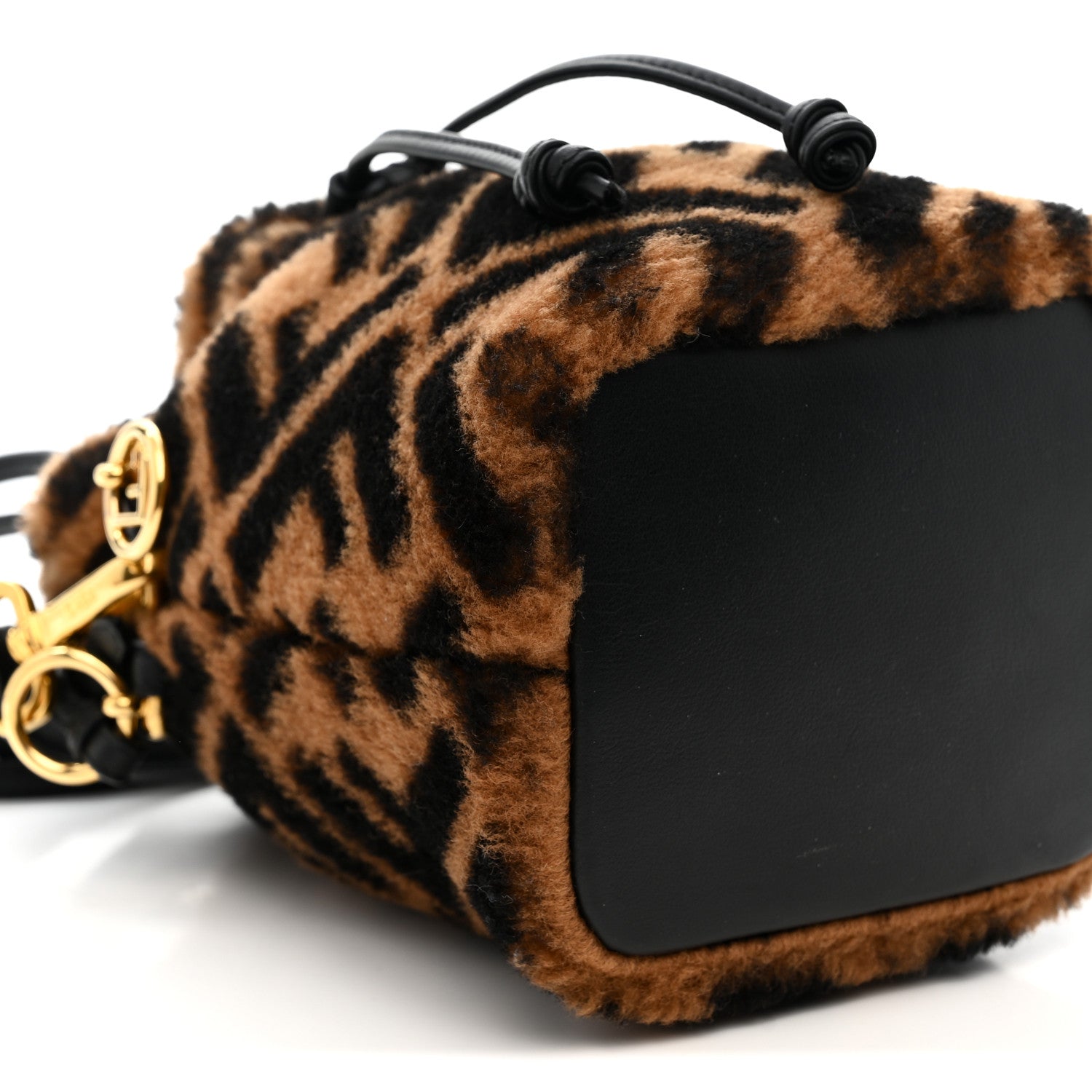 Shearling Vitello Dolce F is FNDI Macro FF 1974 Mini Mon Tresor Bucket Bag Tobacco Black