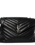 Calfskin Y Quilted Monogram Large Loulou Chain Satchel Black
