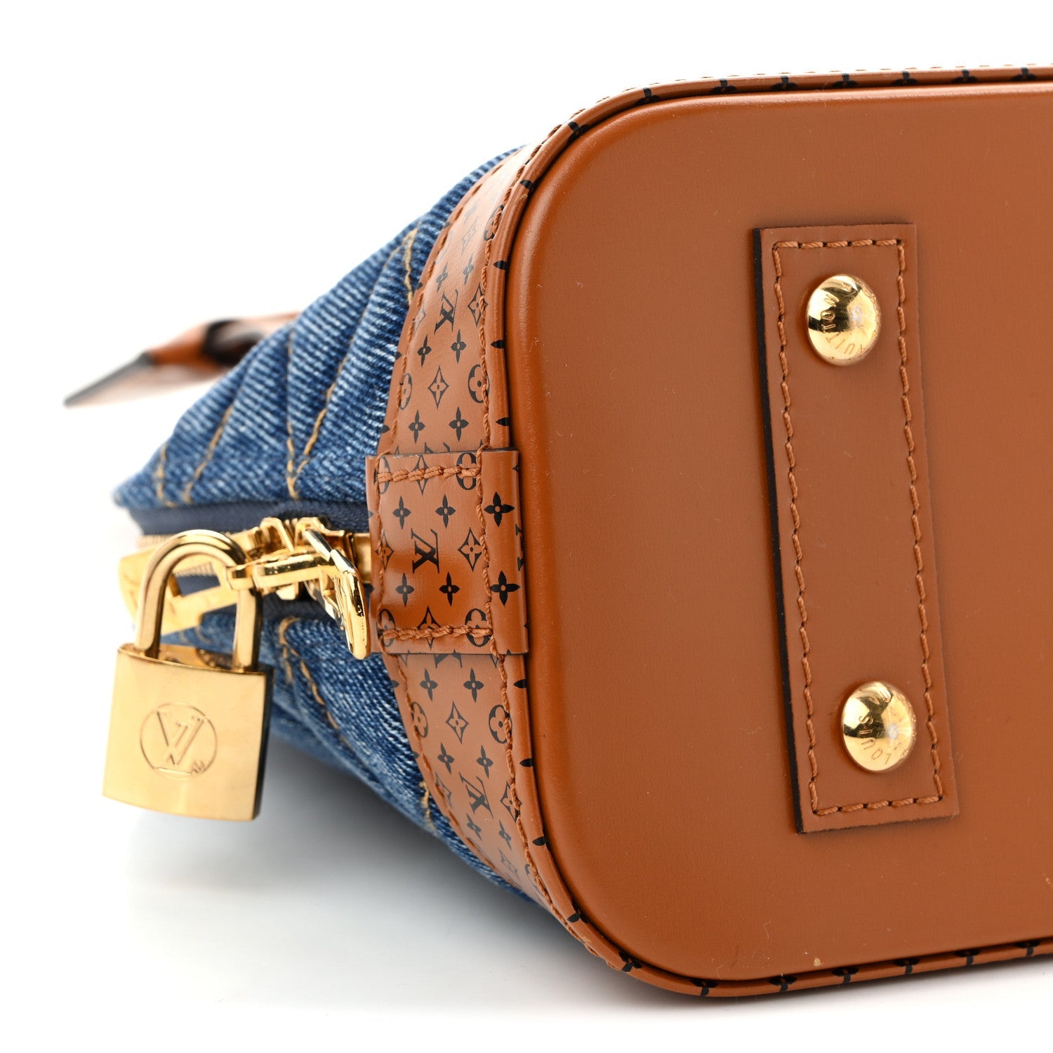 Denim Calfskin Reverse Monogram Malletage Alma BB Blue