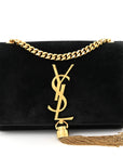 Suede Small Classic Monogram Kate Tassel Satchel Black