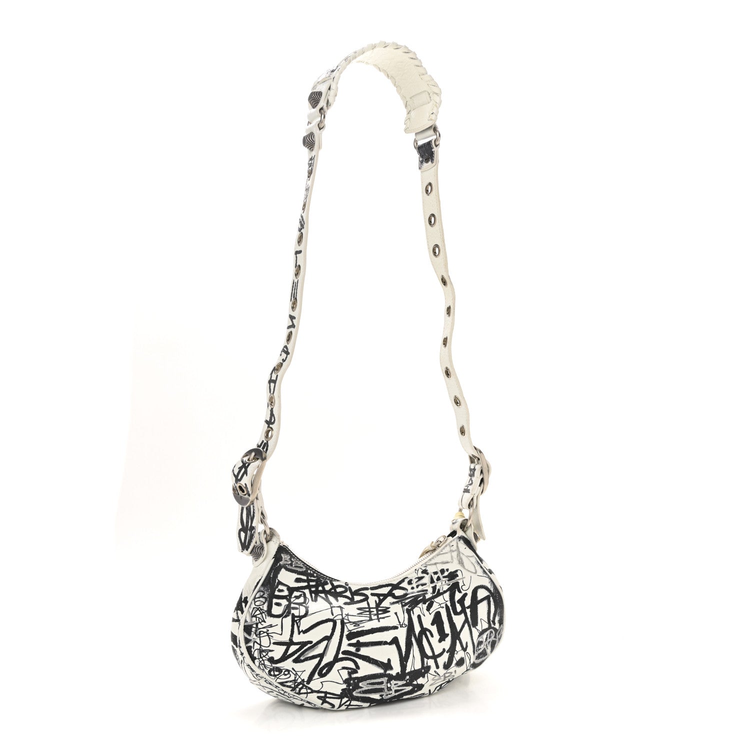 Agneau Arena Graffiti Le Cagole Shoulder Bag XS White Black