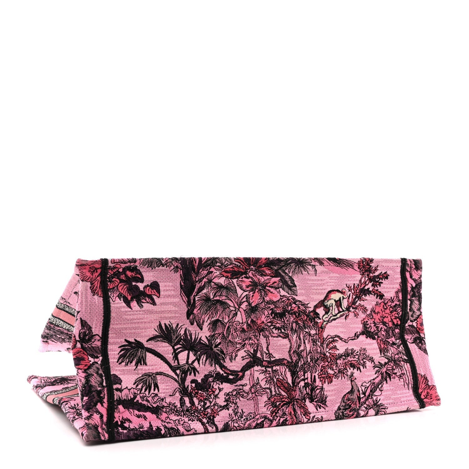Canvas Embroidered Large Toile de Jouy Voyage Book Tote Fuchsia Multicolor