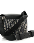 Oblique Jacquard Grained Calfskin Small Saddle Messenger Bag Beige Black