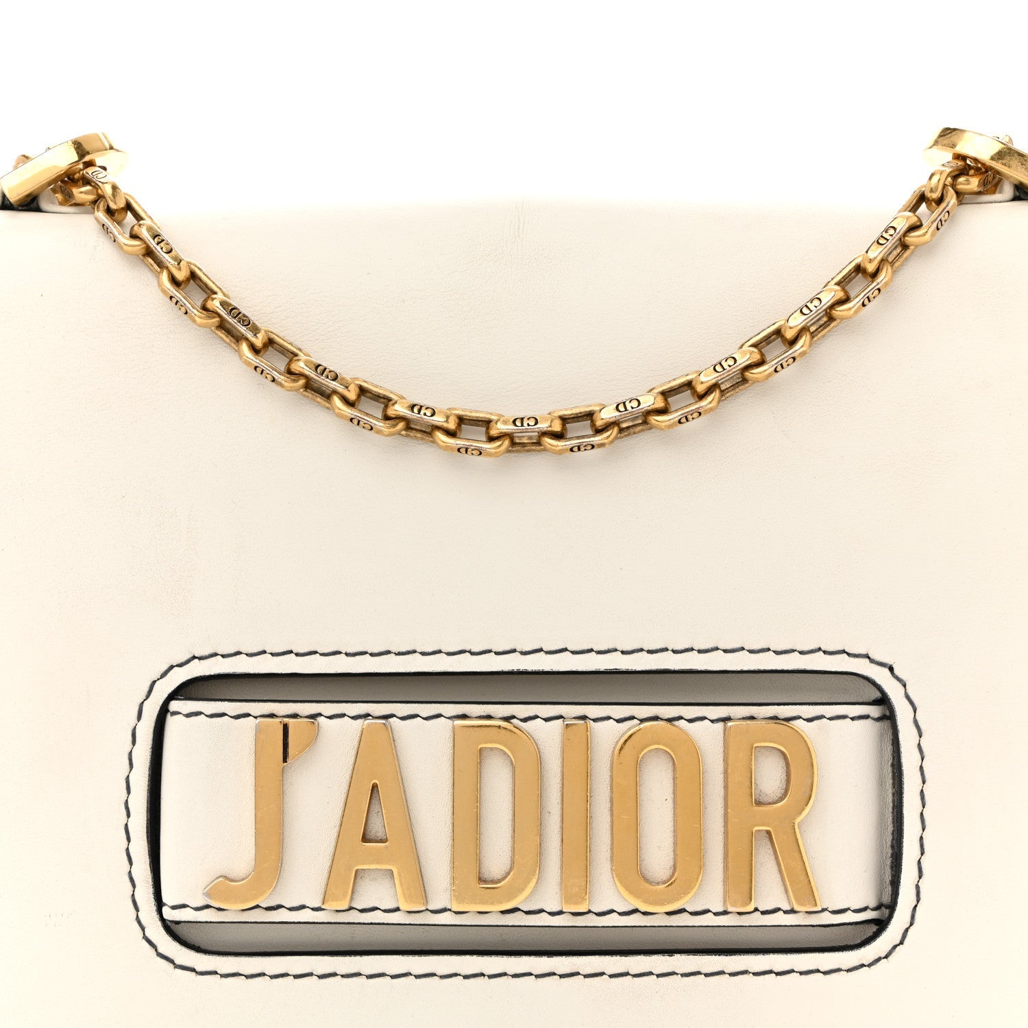 Calfskin J'AD1OR Chain Flap Bag Off White