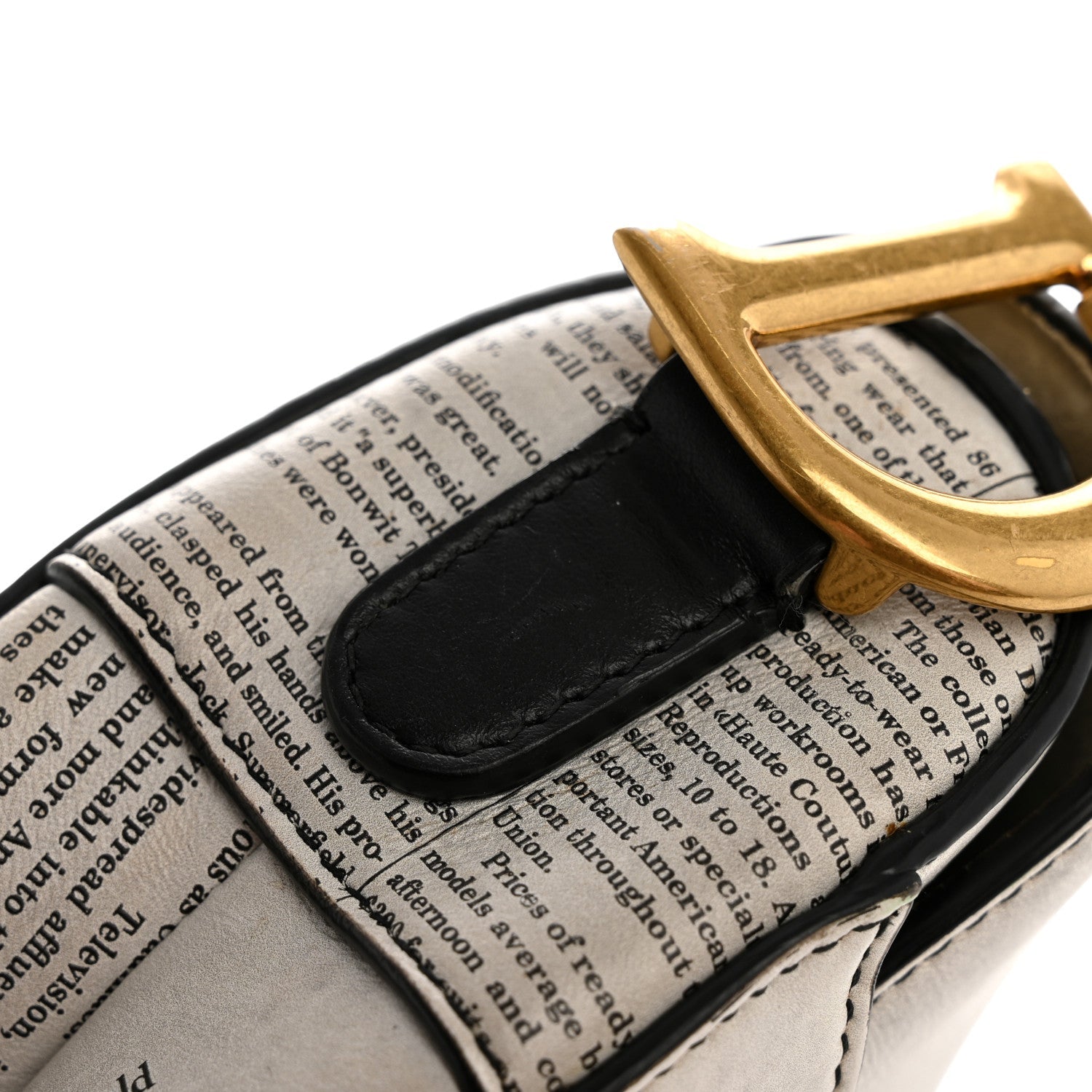 Calfskin Newspaper Printed Saddle Bag Black White