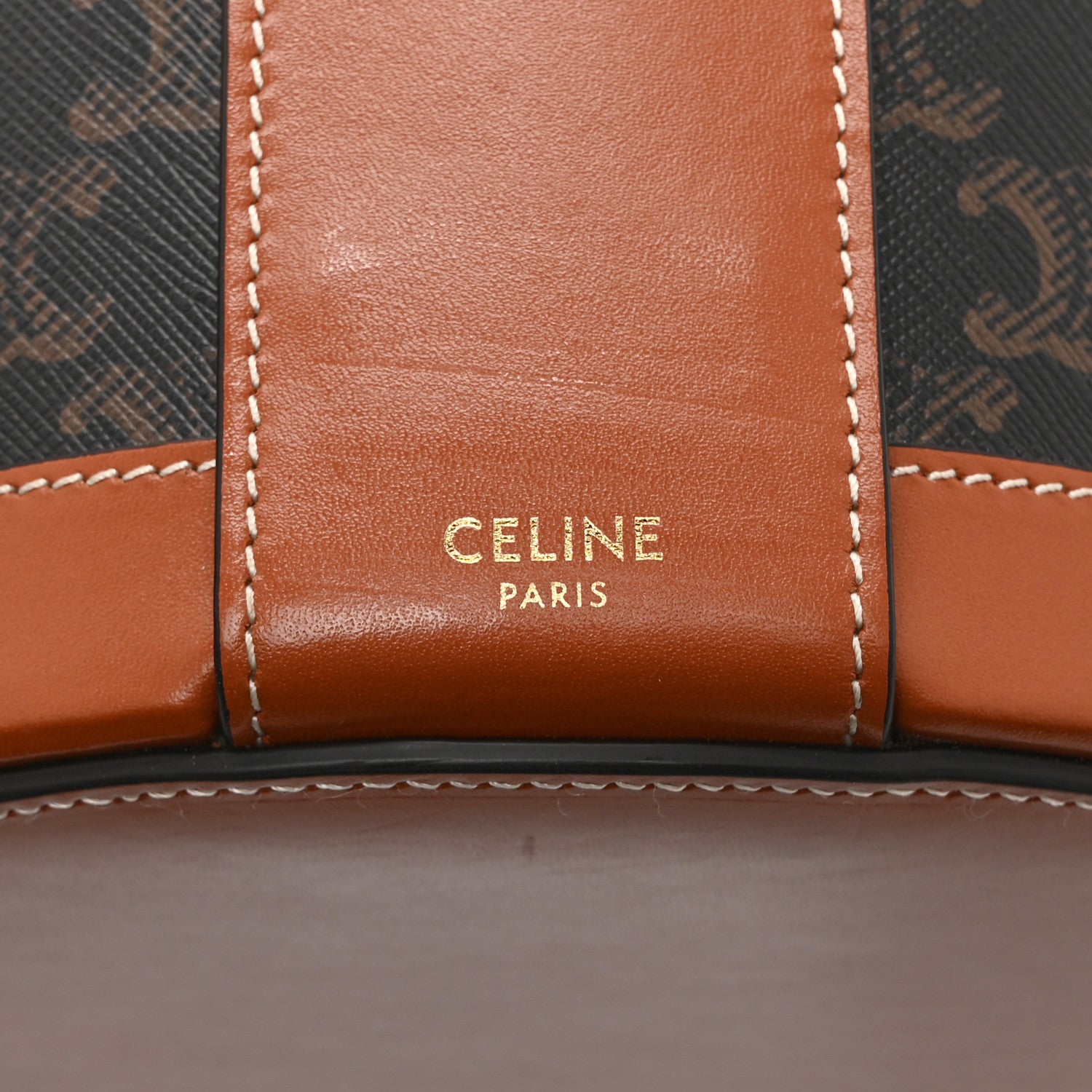Calfskin Triomphe Canvas Medium Tambour Bag Tan