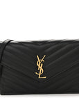 Grain De Poudre Matelasse Chevron Monogram Envelope Chain Wallet Black