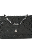 Patent Quilted Wallet On Chain WOC Navy Blue