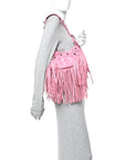 Agneau Arena Le Cagole Fringe Shoulder Bag XS Sweet Pink