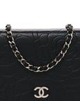 Lambskin Camellia Embossed Wallet on Chain WOC Black