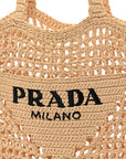 Yarn Raffia Effect Crochet Logo Embroidered Tote Bag Naturale