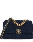 Tweed Quilted Large CHNL 19 Flap Navy Blue