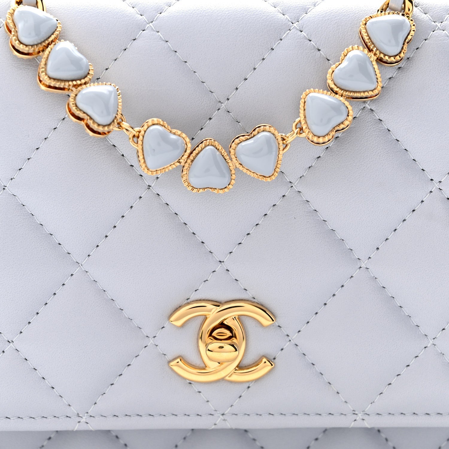 Lambskin Quilted Hearts CC Wallet On Chain WOC Light Blue