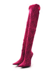 Lace Jersey Pantaleggings Pointed Toe Knife Thigh High Boots 39 Black Pink