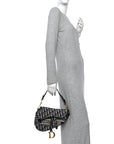 Oblique Embroidered Saddle Bag Blue