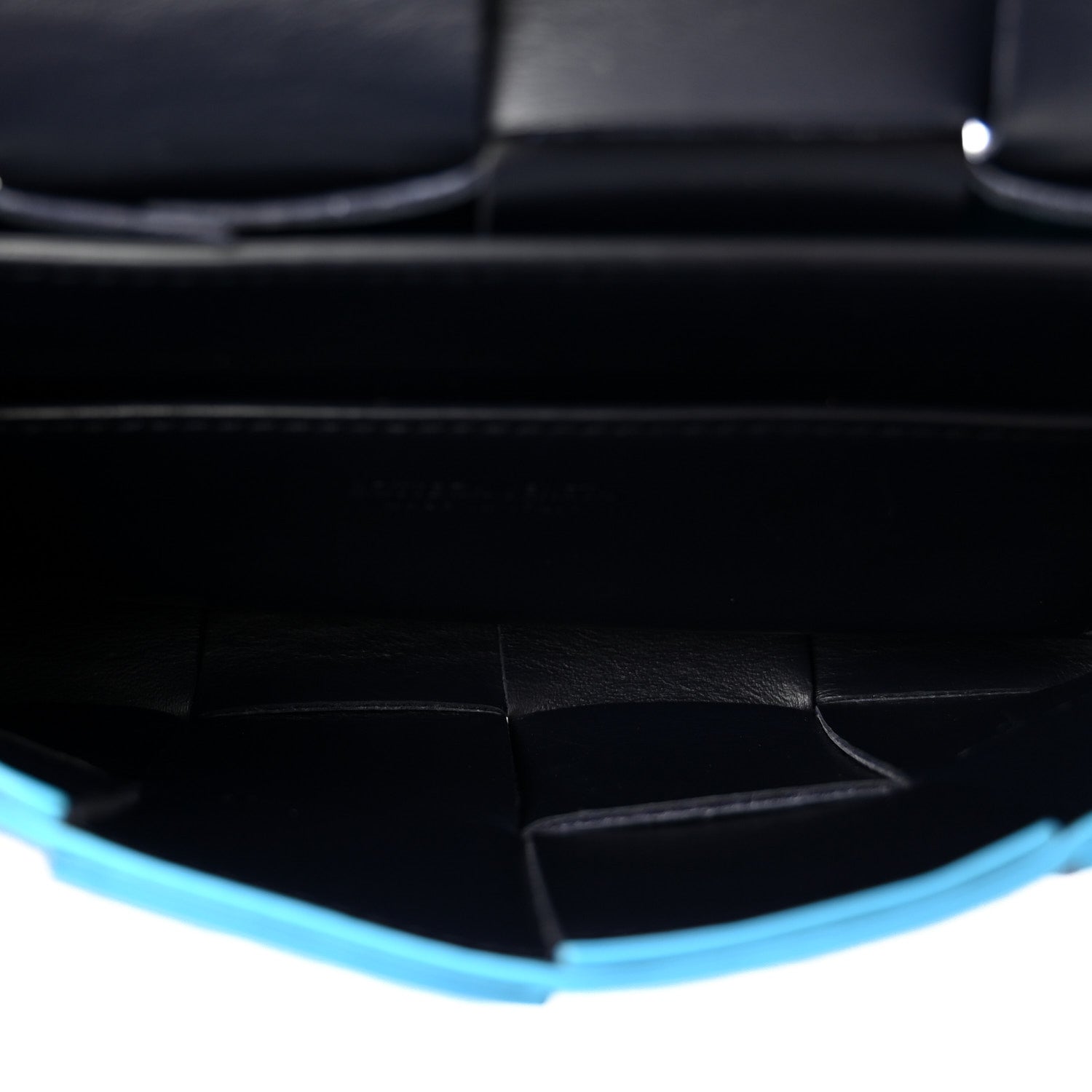 Grained Calfskin Intrecciato Cassette Belt Bag Deep Blue Pool