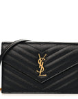 Grain De Poudre Matelasse Chevron Monogram Envelope Chain Wallet Black