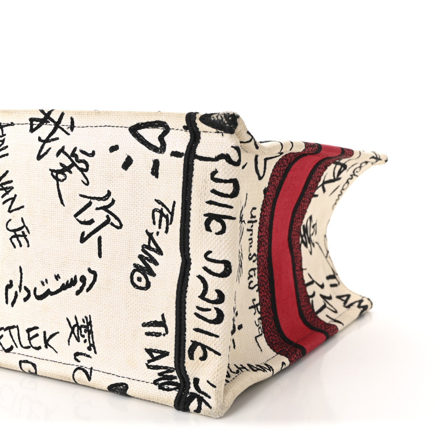 Canvas Embroidered Medium D1ORamour Graffiti Book Tote Latte Multicolor