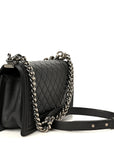 Metallic Lambskin Quilted Crystal Medium Boy Flap Grey