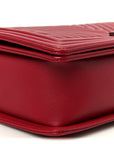 Calfskin Chevron Quilted Large Chain Boy Flap Red