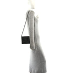 Grain De Poudre Matelasse Chevron Monogram Monochrome Envelope Chain Wallet Black