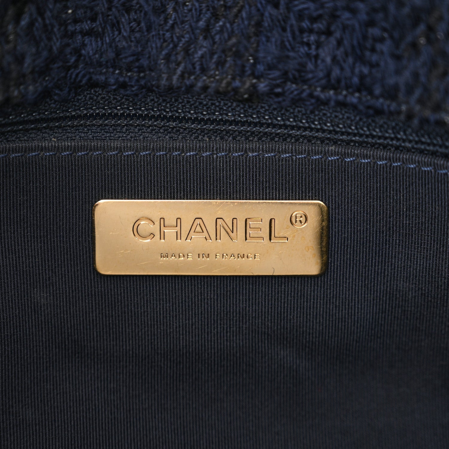 Tweed Quilted Large CHNL 19 Flap Navy Blue