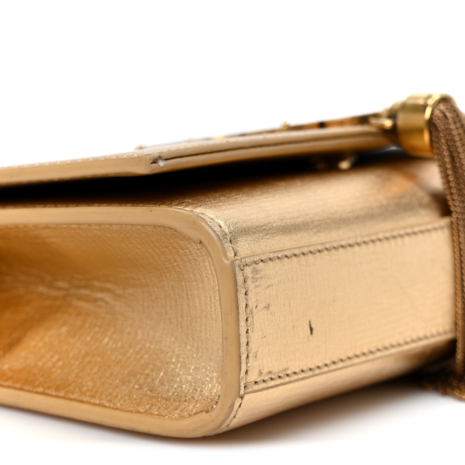 Metallic Calfskin Small Classic Monogram Kate Tassel Satchel Gold