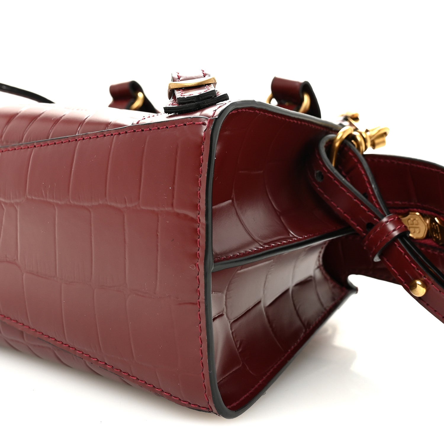 Semi Shiny Calfskin Crocodile Embossed Neo Classic Gold Hardware Mini City Dark Red