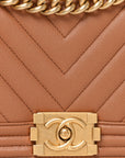 Caviar Chevron Quilted Medium Boy Flap Brown