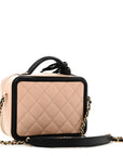 Caviar Quilted Small CC Filigree Vanity Case Beige Black
