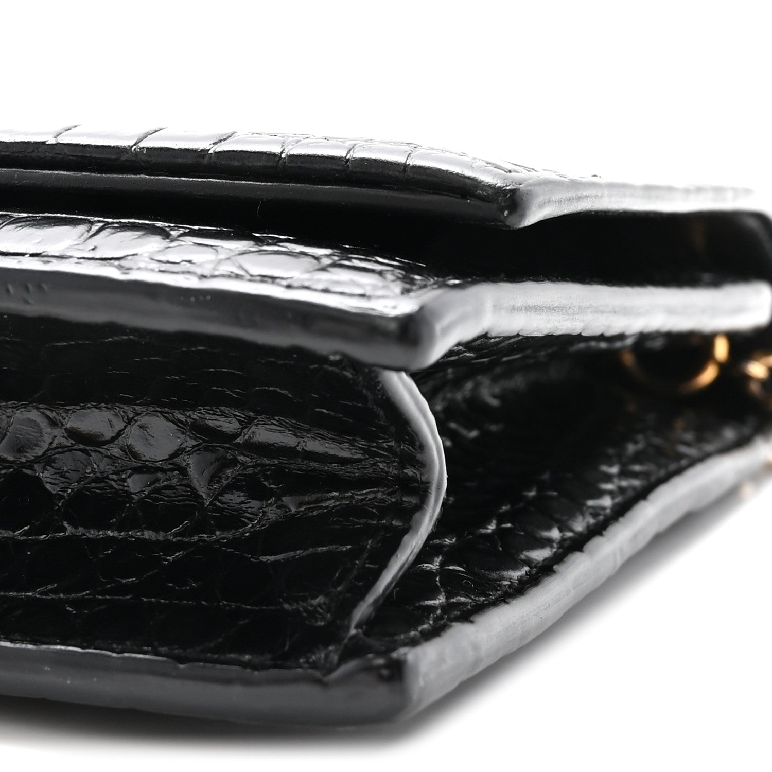 Calfskin Crocodile Embossed Kate Monogram Tassel Chain Wallet Black