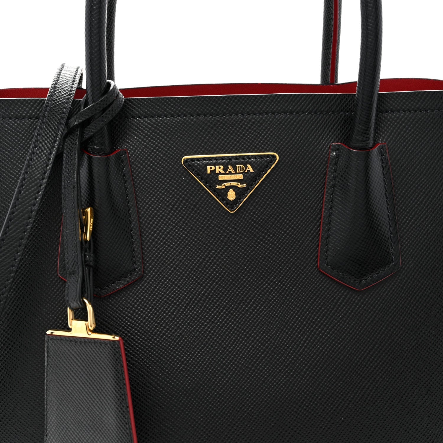 Saffiano Cuir Small Double Bag Black Fuoco