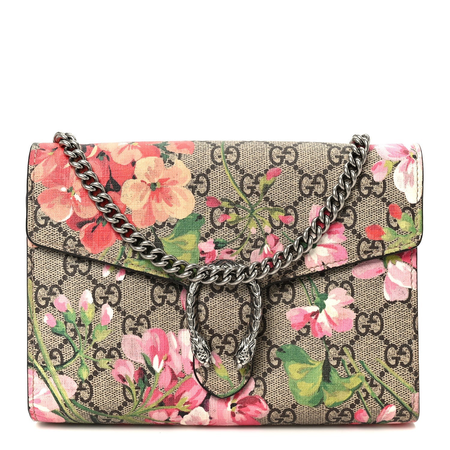GG Supreme Monogram Blooms Mini Dionysus Chain Wallet Beige Multicolor Dry Rose