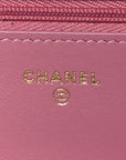 Tweed Quilted Wallet On Chain WOC Pink