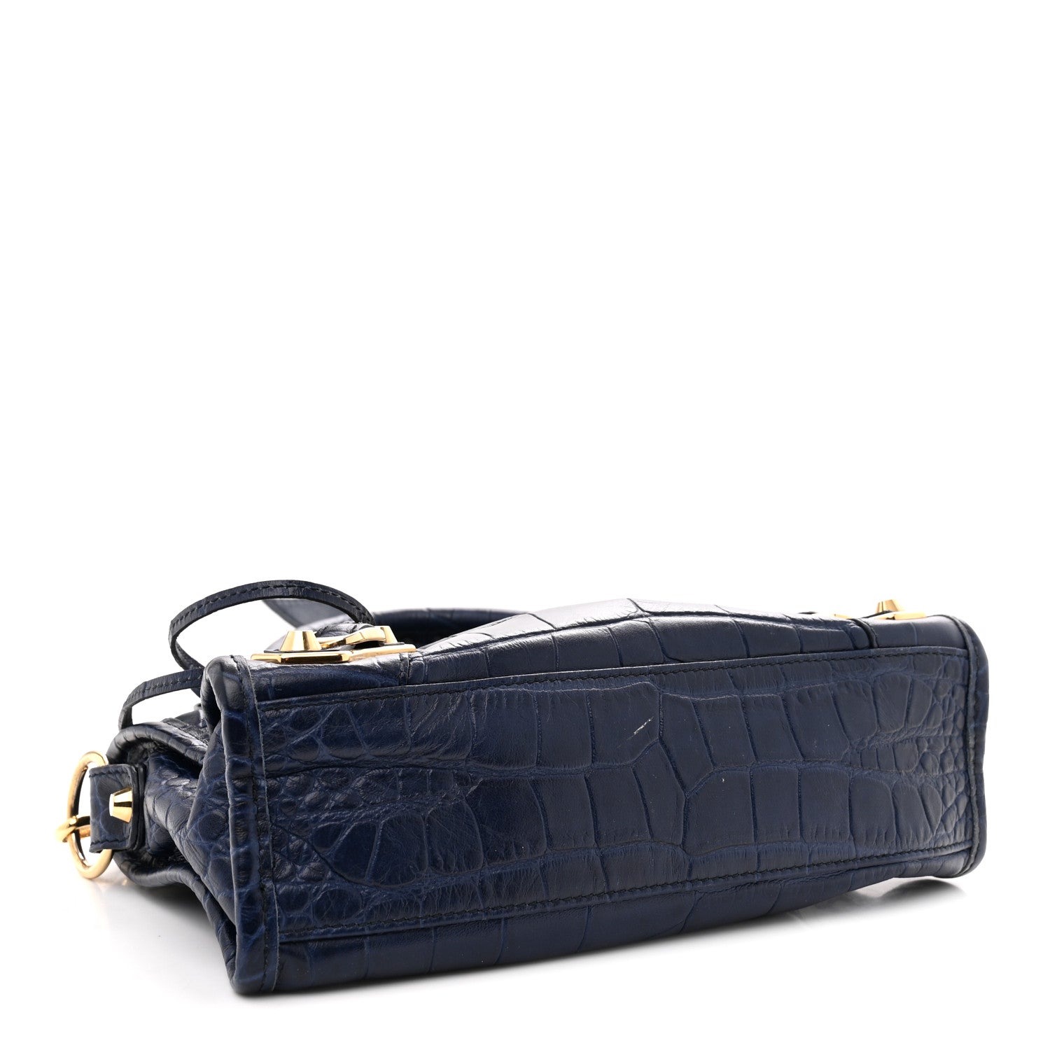 Calfskin Crocodile Embossed Gold Metallic Edge Hardware Mini City Bleu