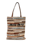 Cotton Crochet Stripe Vertical Tote Bag Naturale