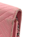 Lambskin Quilted CC Crossing Wallet On Chain WOC Pink