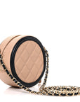 Caviar Quilted Round Filigree Crossbody Beige Black