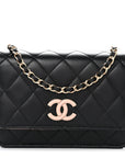 Lambskin Quilted Mini Wallet on Chain WOC Black Pink