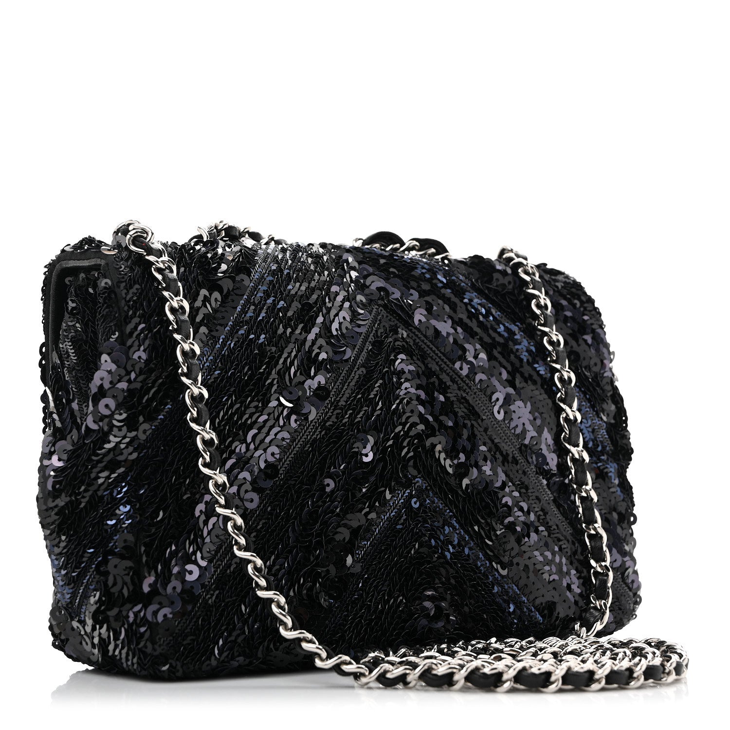 Sequins Chevron Mini Rectangular Flap Black Blue