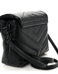 Calfskin Y Quilted Monogram Monochrome Toy Loulou Crossbody Bag Black