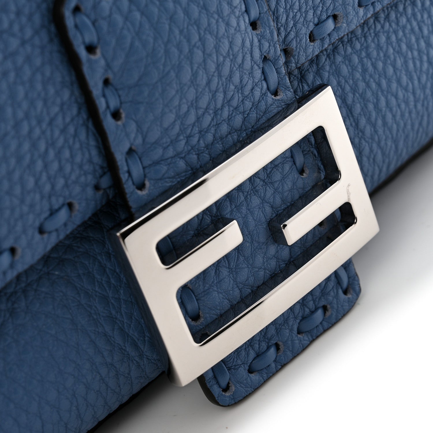 Cuoio Roma Sellerissima Nappa Sintetica Tape Stitch Baguette Placca Placca Argento Blue