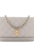 Caviar Quilted Studded CC Wallet On Chain WOC Grey